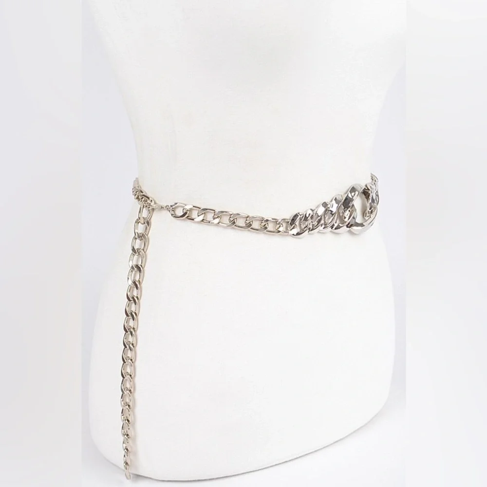Silver Chunky Metal Chain Adjustable Waist Statement Belt